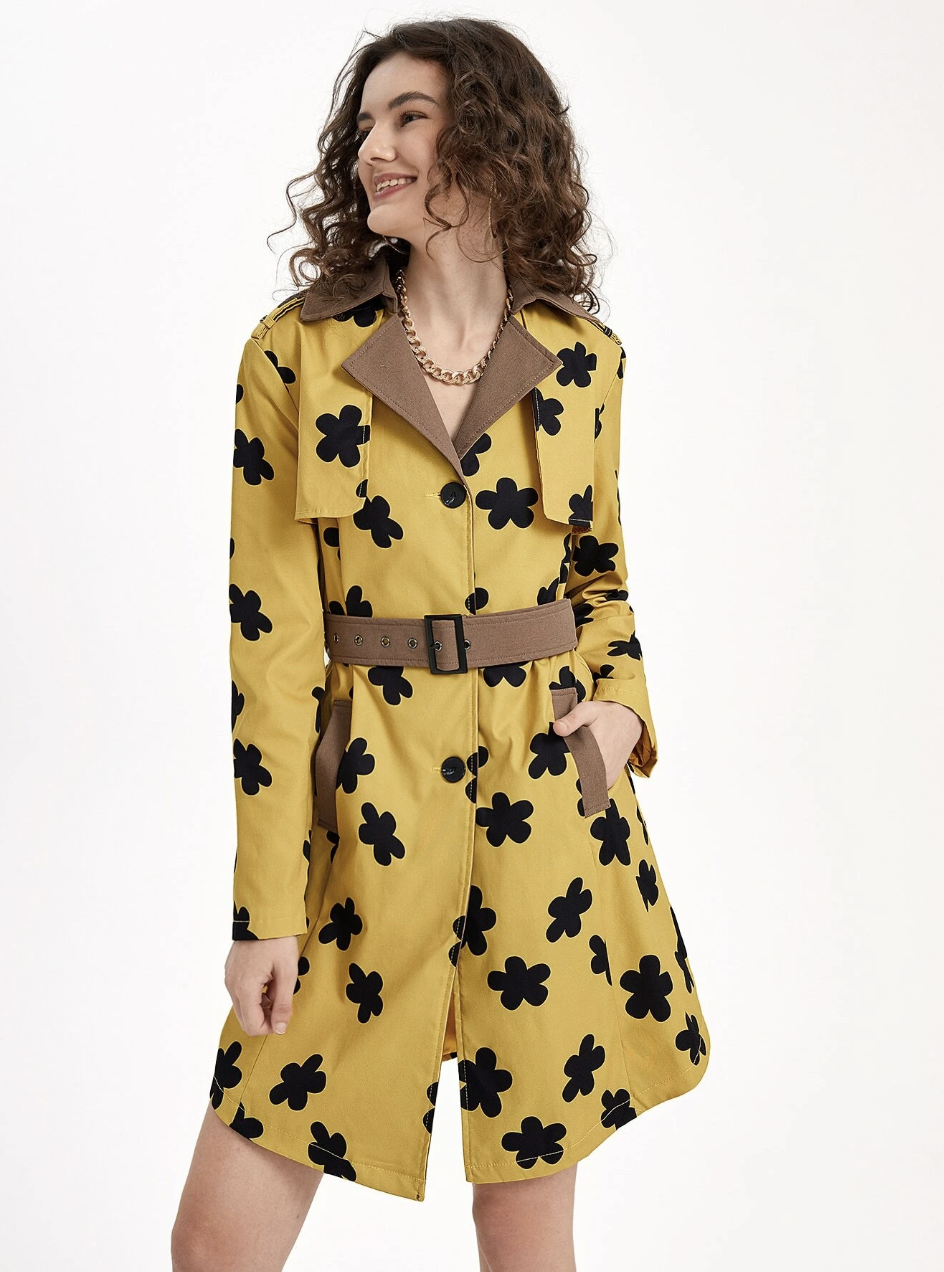SHEIN X Lazy Hoya Allover Floral Print Belted Trench Coat